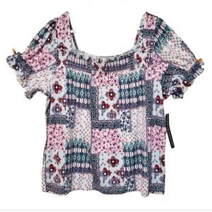 Absolutely Famous Patchwork Floral Blouse Women’s L Smocked Ruffle Cottagecore